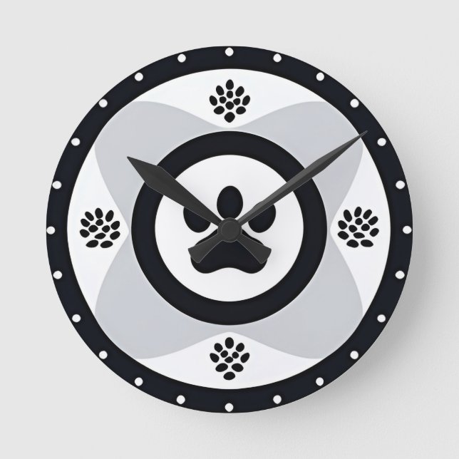 Reloj Redondo Mediano Paw Print con elementos decorativos (Anverso)
