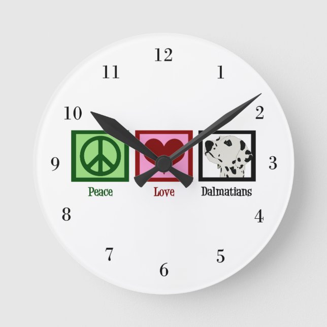 Reloj Redondo Mediano Paz amor dálmatas (Anverso)