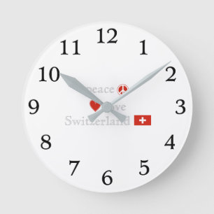 Reloj Redondo Mediano Peace Love and Switzerland Round Wall Clock