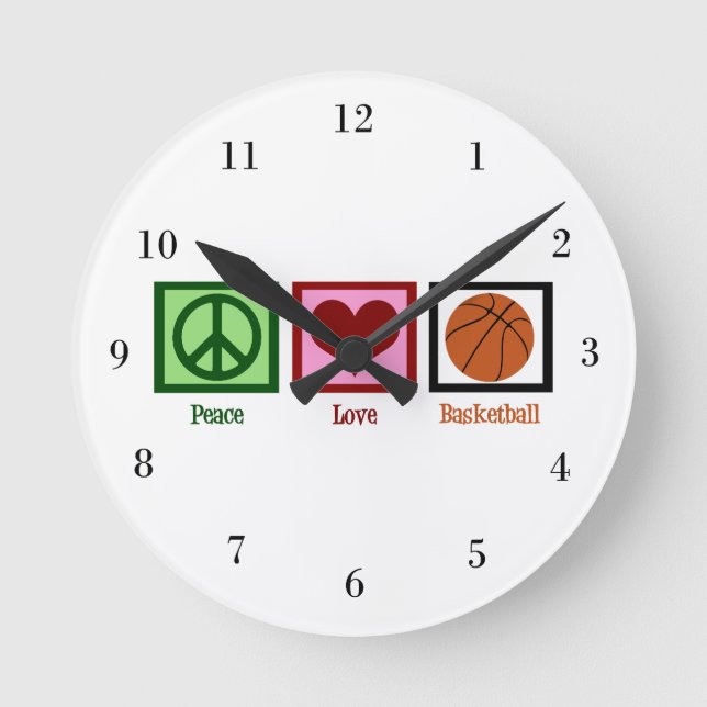 Reloj Redondo Mediano Peace Love Basketball (Anverso)