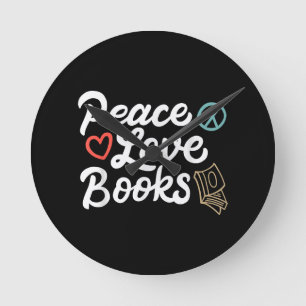 Reloj Redondo Mediano Peace Love Books Geeky & Cute Leading