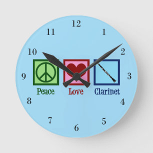 Reloj Redondo Mediano Peace Love Clarinets