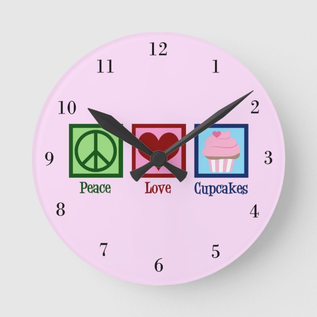 Reloj Redondo Mediano Peace Love Cupcakes Cupcakes Cute Pink Bakery Shop (Anverso)