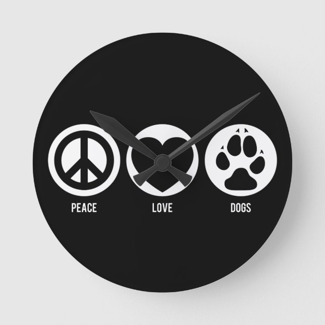 Reloj Redondo Mediano Peace Love Dogs (Anverso)