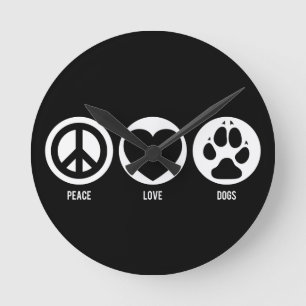 Reloj Redondo Mediano Peace Love Dogs