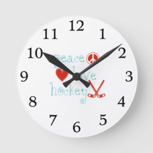 Reloj Redondo Mediano Peace Love Hockey