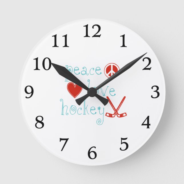 Reloj Redondo Mediano Peace Love Hockey (Anverso)
