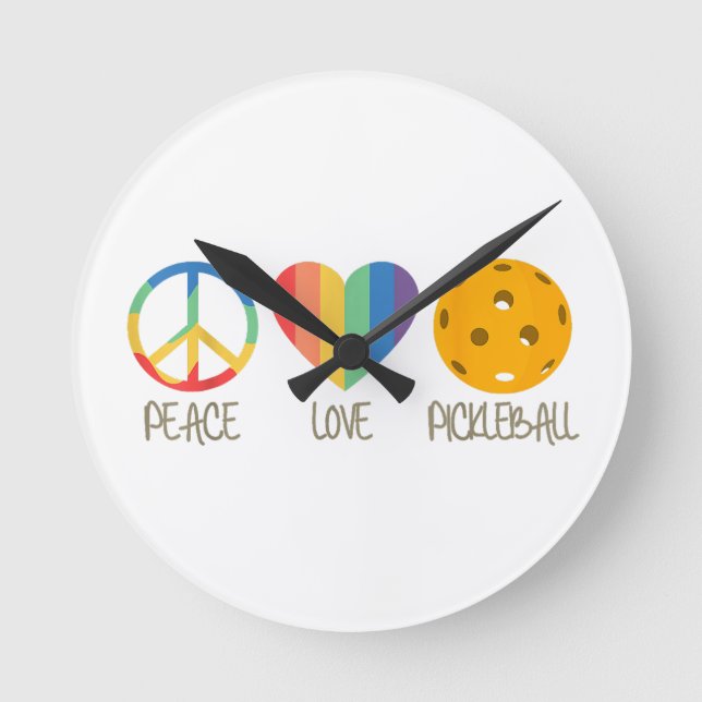 Reloj Redondo Mediano Peace Love Pickleball (Anverso)