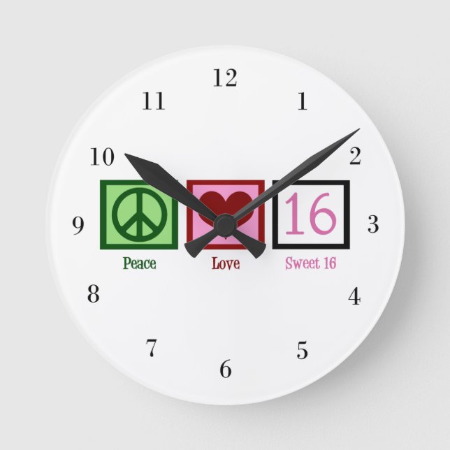 Reloj Redondo Mediano Peace Love Sweet 16 (Anverso)