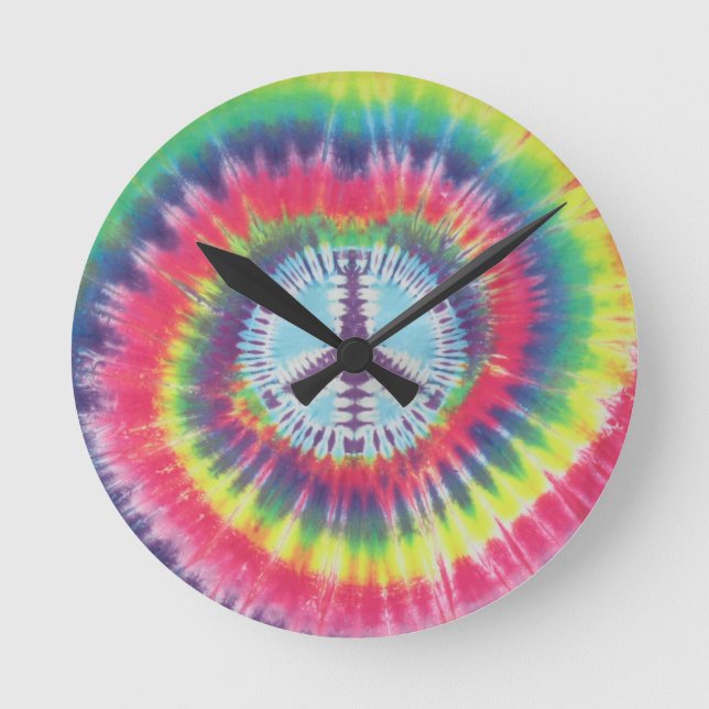 Reloj Redondo Mediano Peace Sign Spiral Tie Dye (Anverso)