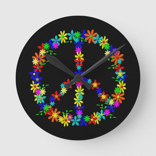 Reloj Redondo Mediano Peace símbolo Flower Power (Anverso)