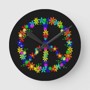 Reloj Redondo Mediano Peace símbolo Flower Power