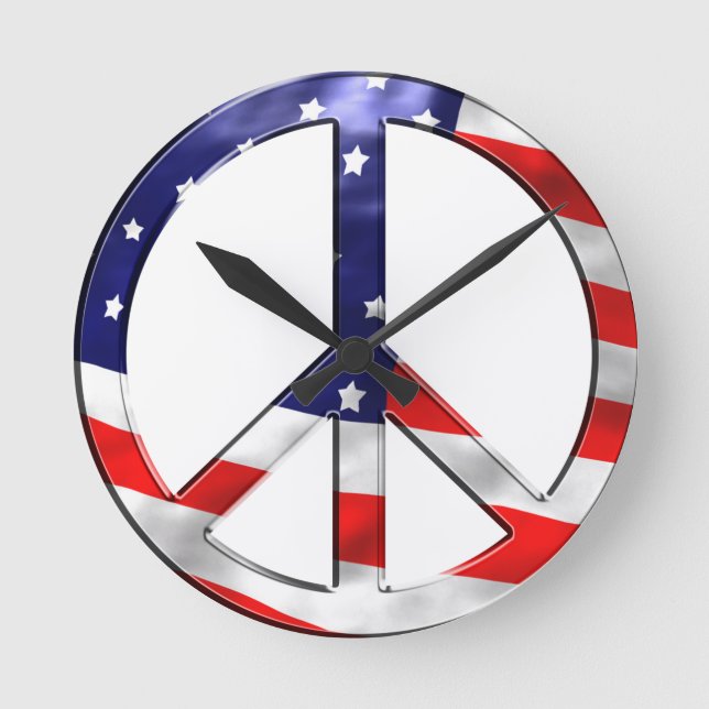 Reloj Redondo Mediano Peace Symbol American Flag Wall Art (Anverso)