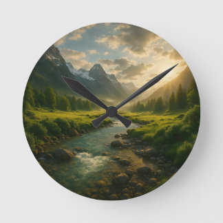Reloj Redondo Mediano Peaceful Mountain River Landscape Nature Clock