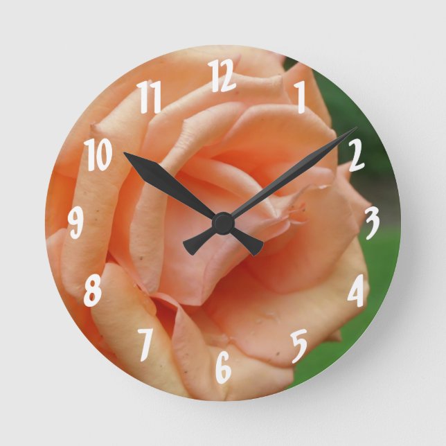 Reloj Redondo Mediano Peach Rosa Petals Flower (Anverso)