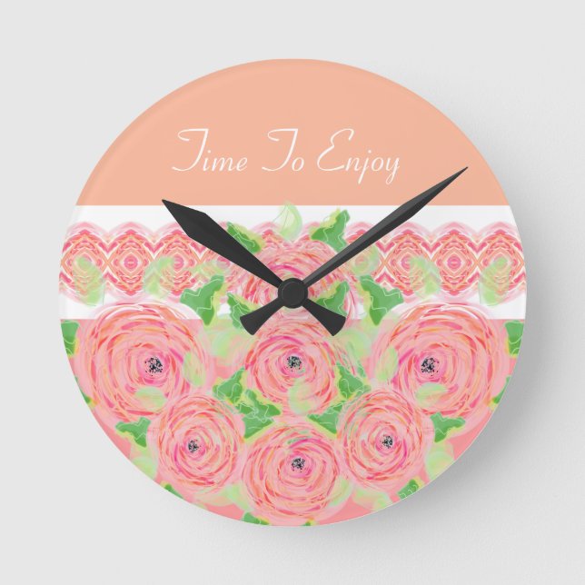 Reloj Redondo Mediano Peach With Rosas En Rosa (Anverso)