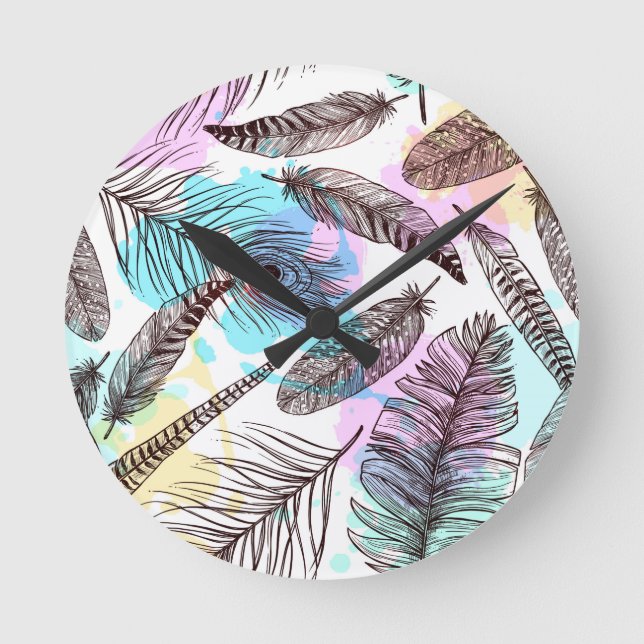 Reloj Redondo Mediano Peacock Feather (Anverso)