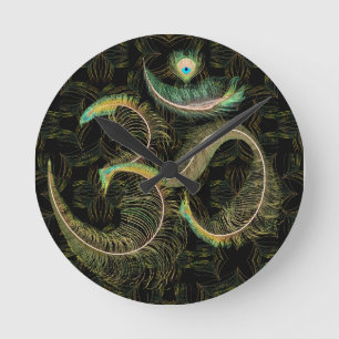Reloj Redondo Mediano peacock feathered om black on black wall clock