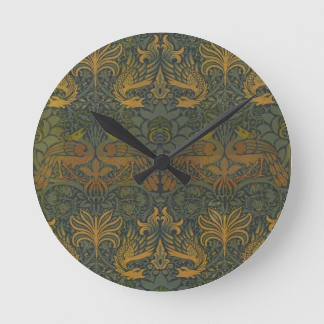 Reloj Redondo Mediano Peacock y dragón de la época de William Morris (Anverso)