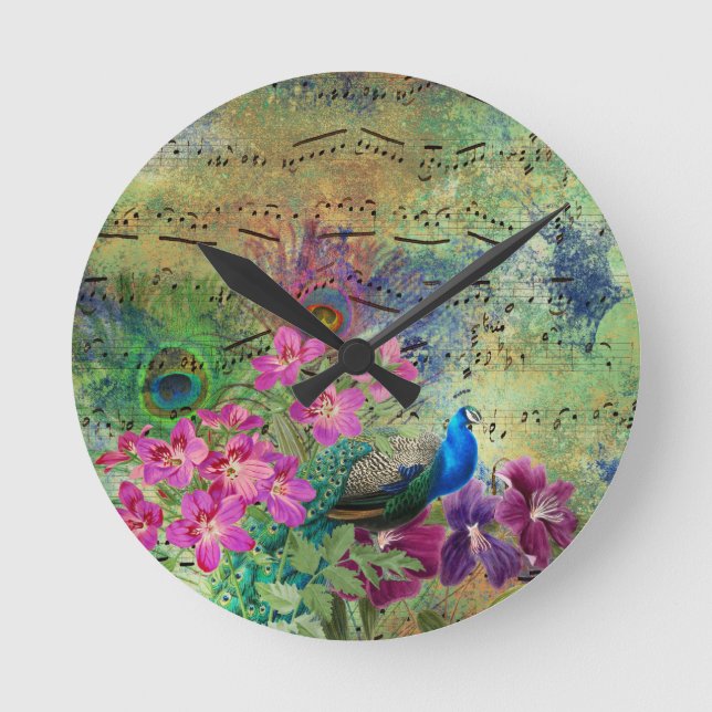 Reloj Redondo Mediano Peacocks Peacock estilo antiguo francés (Anverso)