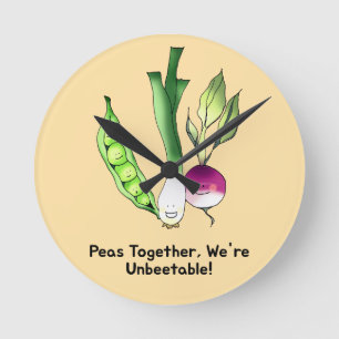 Reloj Redondo Mediano Peas and Veggie Best Friends Pun