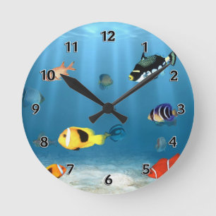 Reloj Redondo Mediano Peces En El Océano