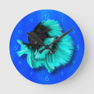 Reloj Redondo Mediano Peces negros y Verde azulados de Siam