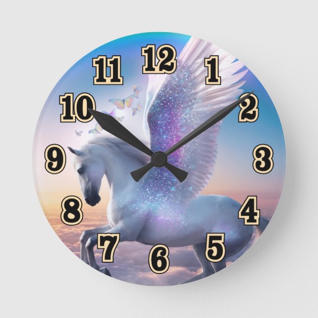Reloj Redondo Mediano Pegaso con Arcoíris (Anverso)