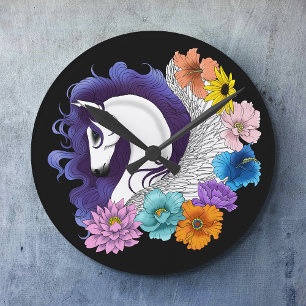 Reloj Redondo Mediano Pegasus Floral Negro