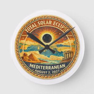 Reloj Redondo Mediano Pegatina de eclipse solar total en mosaico 2027