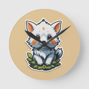 Reloj Redondo Mediano Pegatina de Fox Cub Adorable - Arte Animal Salvaje