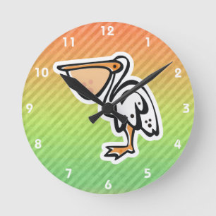 Reloj Redondo Mediano Pelícano lindo; Colorido