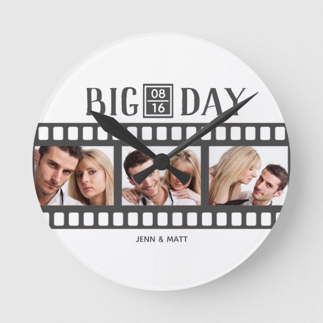 Reloj Redondo Mediano Película boda Añadir 3 fotos (Anverso)