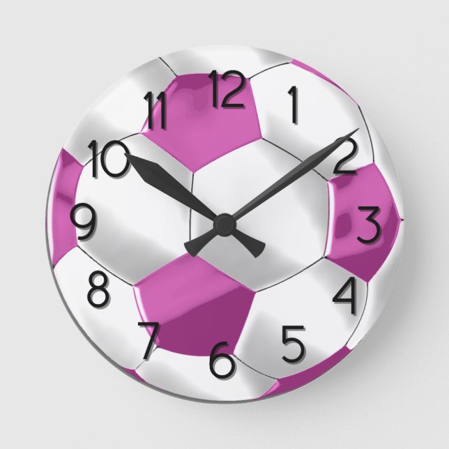 Reloj Redondo Mediano Pelota de fútbol rosa y blanco (Anverso)