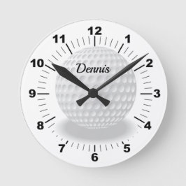 Reloj Redondo Mediano Pelota de golf blanca editable con nombre
