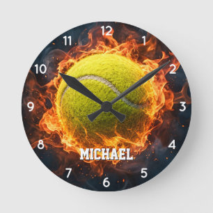 Reloj Redondo Mediano Pelota de tenis personalizada con tu nombre en lla