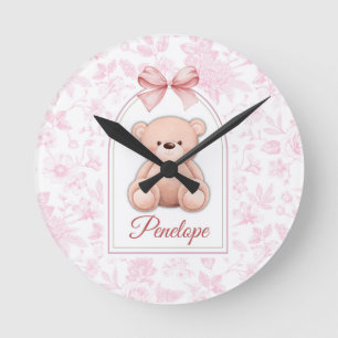 Reloj Redondo Mediano Penélope   Diseño de guardería de osito rosado per