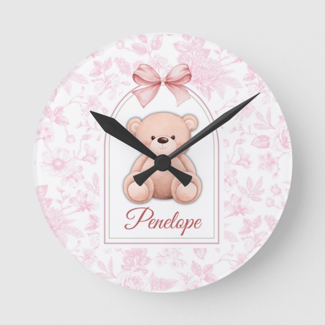 Reloj Redondo Mediano Penélope | Diseño de guardería de osito rosado per (Anverso)