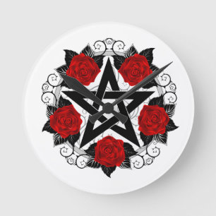 Reloj Redondo Mediano Pentagram con rosas rojas