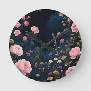 Reloj Redondo Mediano Peonía Rosa Jardín de Medianoche en Flor