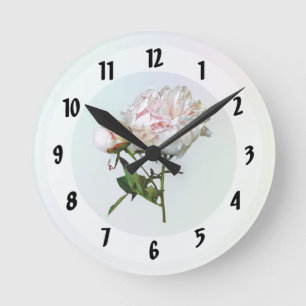 Reloj Redondo Mediano Peonía Rosa Pálido y Capullo