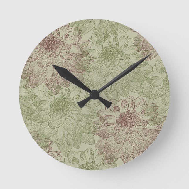 Reloj Redondo Mediano Peonías rojas y verdes (Anverso)