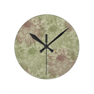 Reloj Redondo Mediano Peonies rojos y verdes