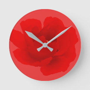 Reloj Redondo Mediano Peony floral del rojo carmesí de la acuarela