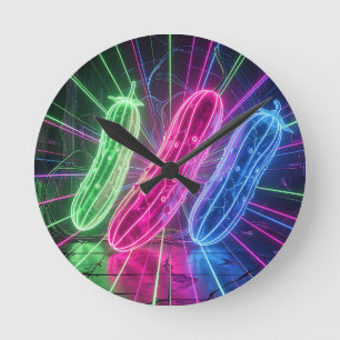 Reloj Redondo Mediano Pepinos Neon Cyberpunk Brillantes