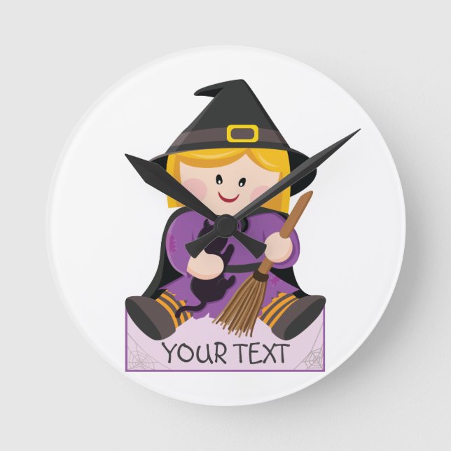 Reloj Redondo Mediano Pequeña bruja linda con el pelo rubio (Anverso)