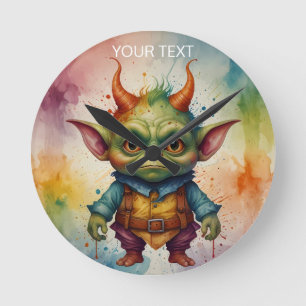 Reloj Redondo Mediano Pequeña y divertida criatura de goblin color vívid