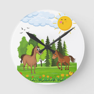 Reloj Redondo Mediano Pequeños caballos de diseño para niños