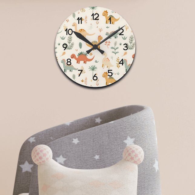 Reloj Redondo Mediano Pequeños Dinosaurios Tonos Neutrales Beige (Subido por el creador)