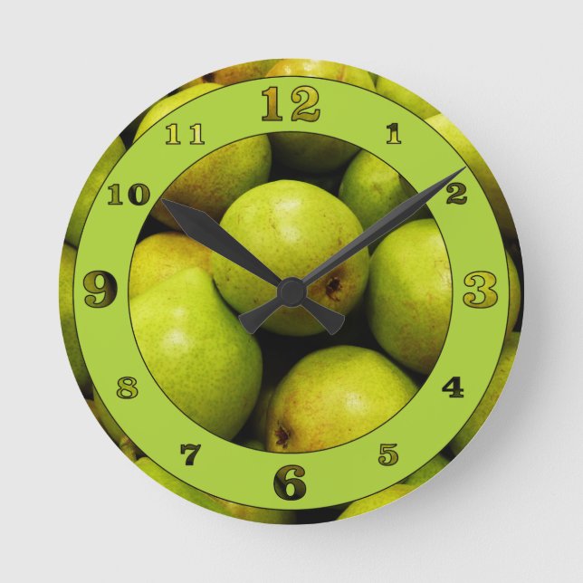 Reloj Redondo Mediano Peras verdes numeradas (Anverso)